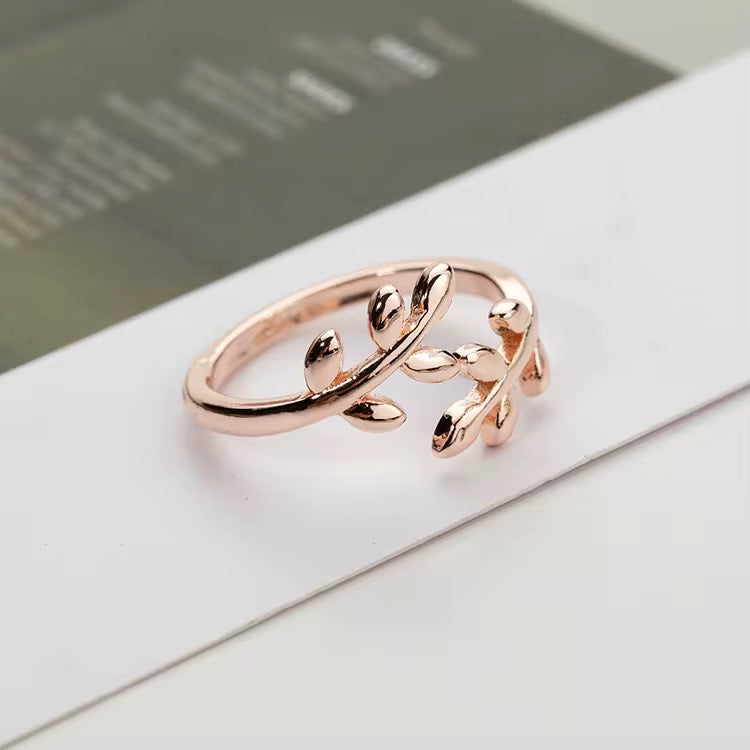 Adjustable Knuckle Finger Open Ring Olive Tree Branch Leaves