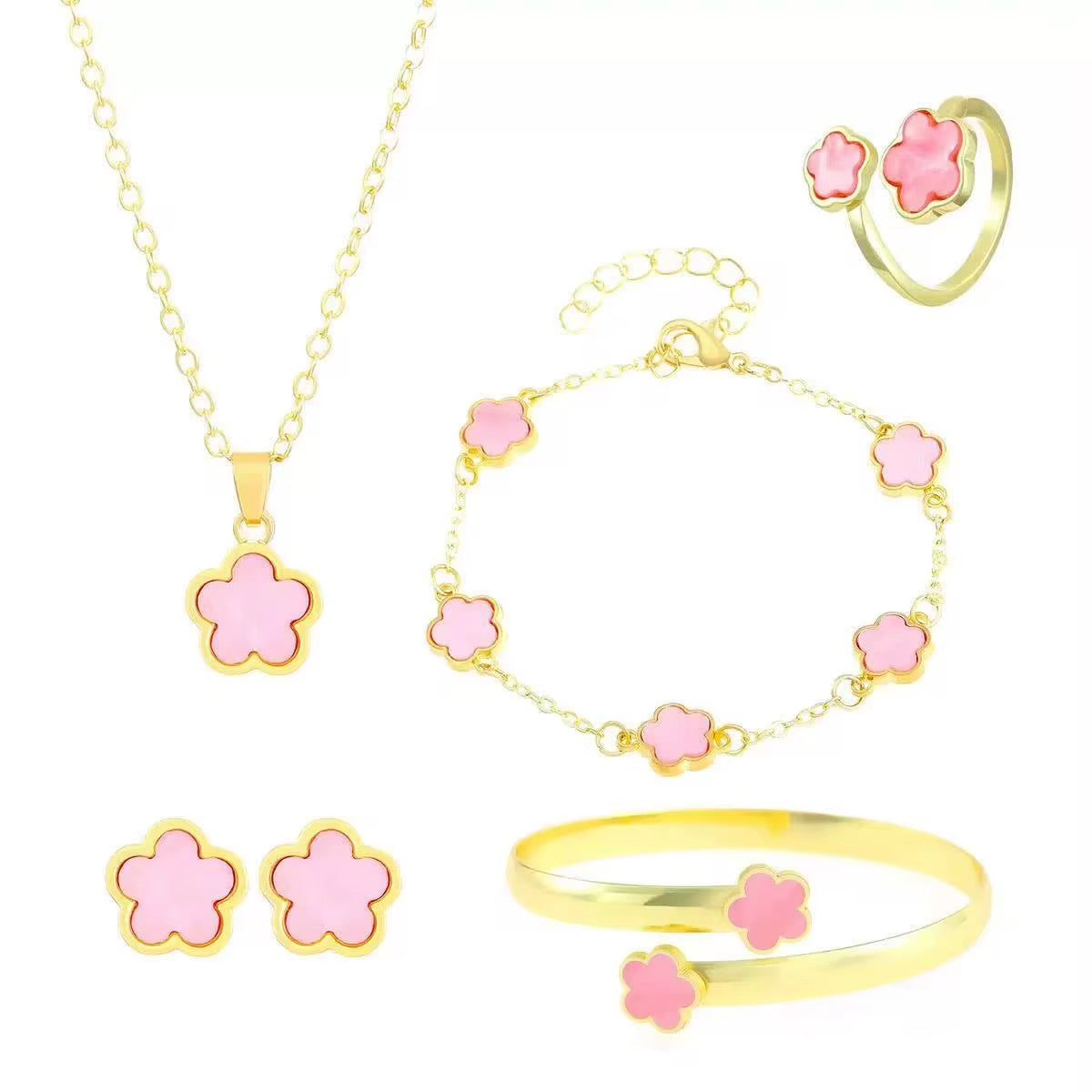Five Leaf Jewelry Set Gold Plated Alloy Material